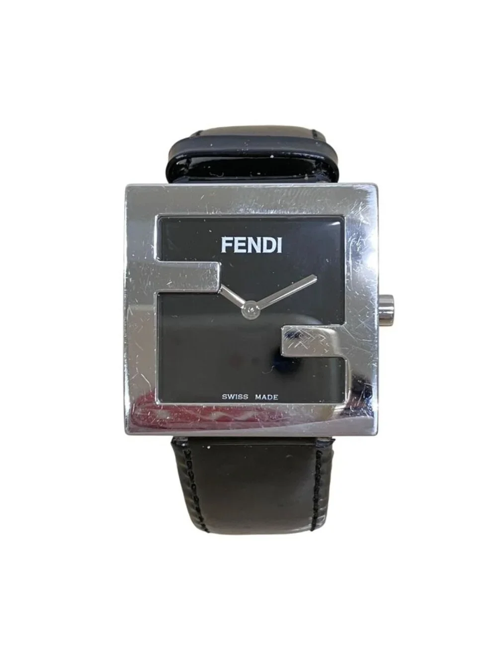 Fendi Orologi Watch SS Leather Quartz Black Dial